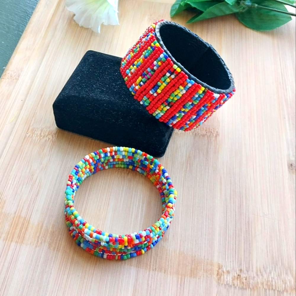 2PC Beautiful Kenyan Maasai Beaded Bracelet Set